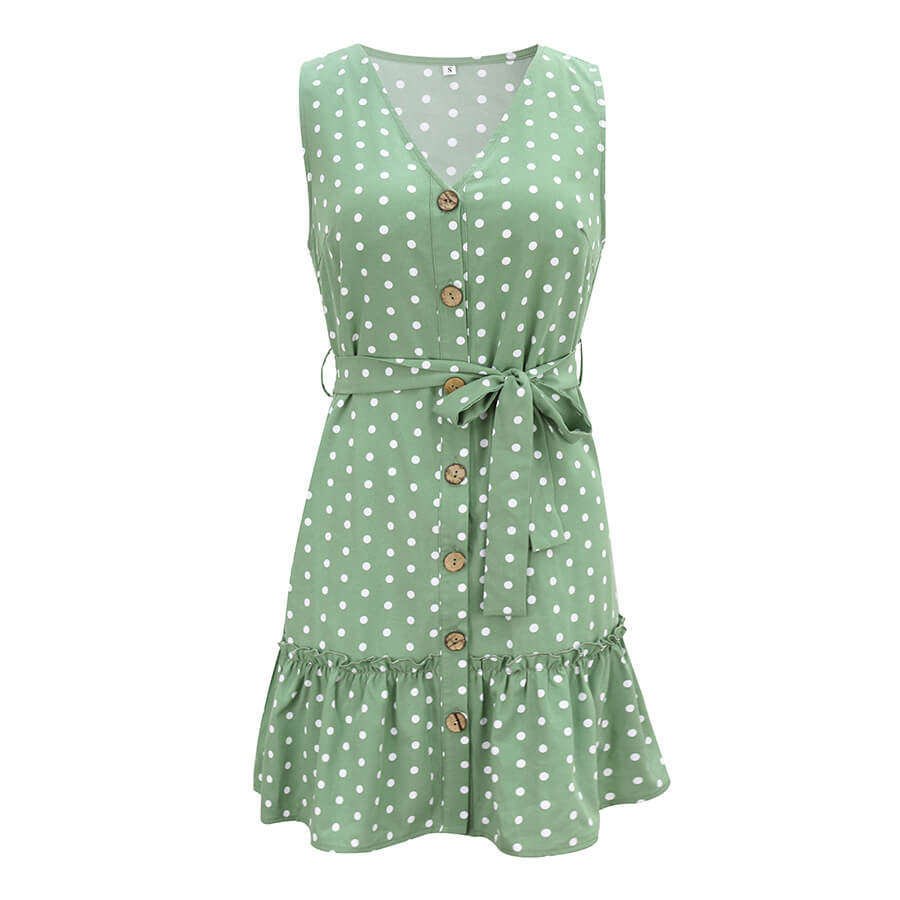 Wholesale 2022 Women's Clothing Spring Summer V Neck Dot Lace Up Sleeveless Bohemian Casual Dresses-6