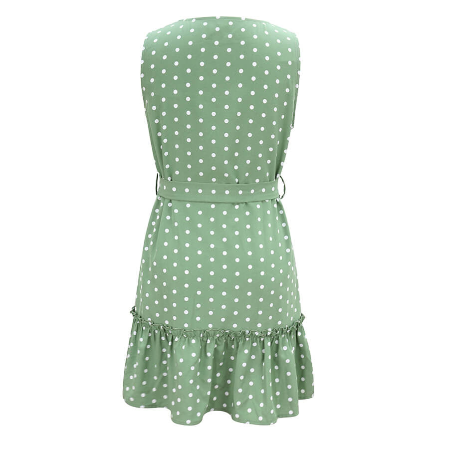 Wholesale 2022 Women's Clothing Spring Summer V Neck Dot Lace Up Sleeveless Bohemian Casual Dresses-6