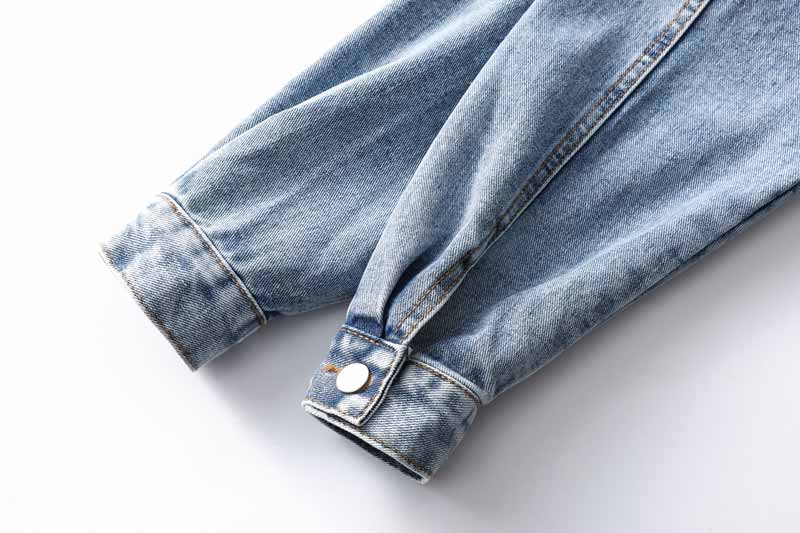 Women Clothing Blue Denim Jacket Beaded Pearls Loose Plue Size Boy Friend Lady Jeans Jacket