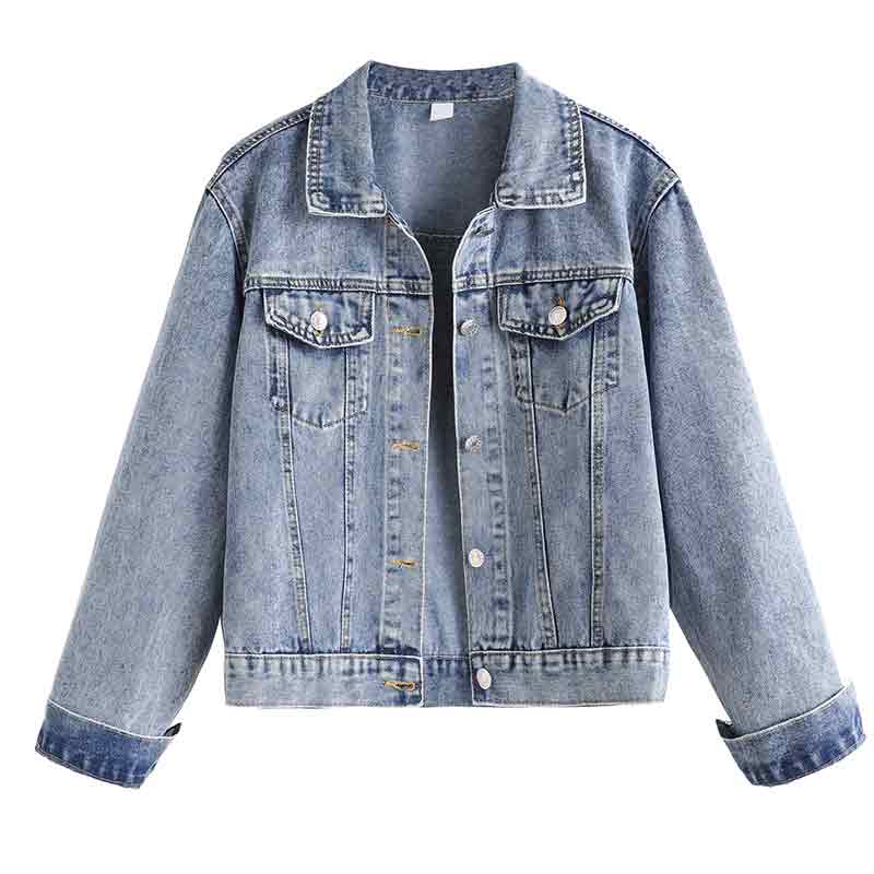 Women Clothing Long Sleeve Spring Fall Denim Jacket Plain Blue Boy Friend Skinny Lady Girls' Jeans Jacket
