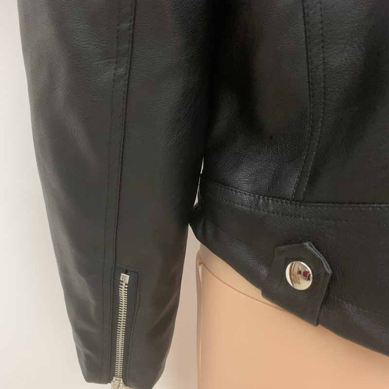 Women Lined PU Leather Jackets Fall Winter Long Sleeve Faux Leather Slim Fit Zipper Lady's Motorcycle Jacket