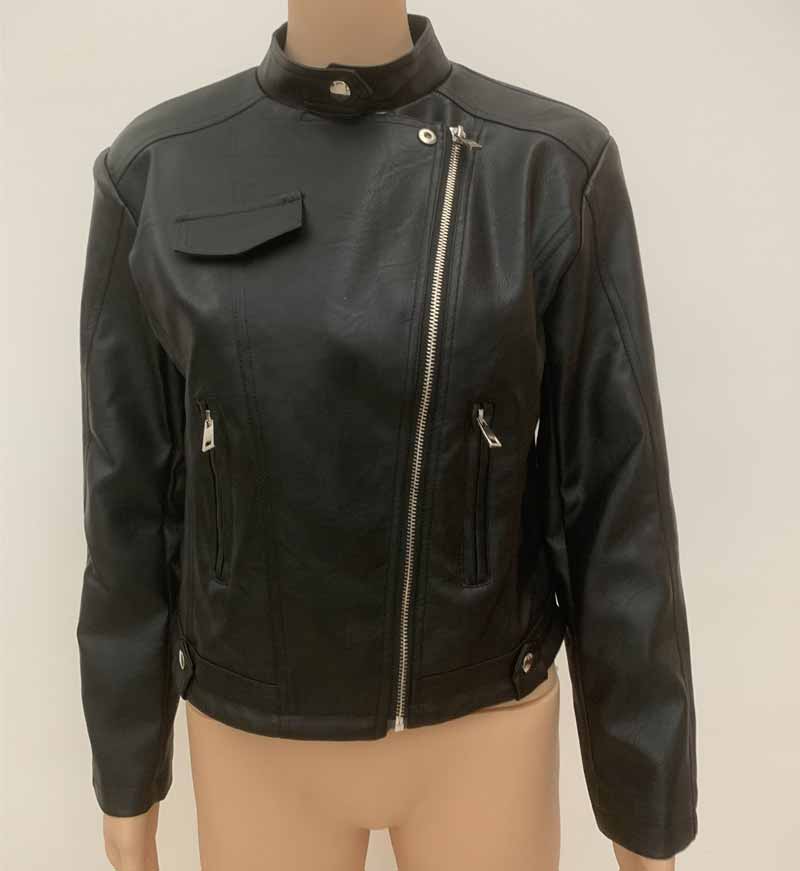Women Lined PU Leather Jackets Fall Winter Long Sleeve Faux Leather Slim Fit Zipper Lady's Motorcycle Jacket