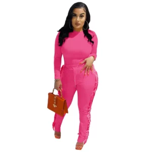 2021 Women's Clothing Fall and Winter Long Sleeve Top Drawstring Tassel Jogger Pants Sexy Slim Fit Fashion Two Piece Set