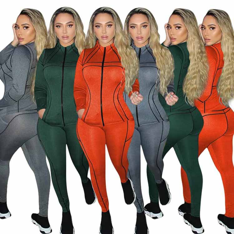 Cotton Women's Sportswear Fashion Slim Fit Cardigan Sweatshirt Jogging Pants Yoga Two Piece Set Lady's Sweatsuit 
