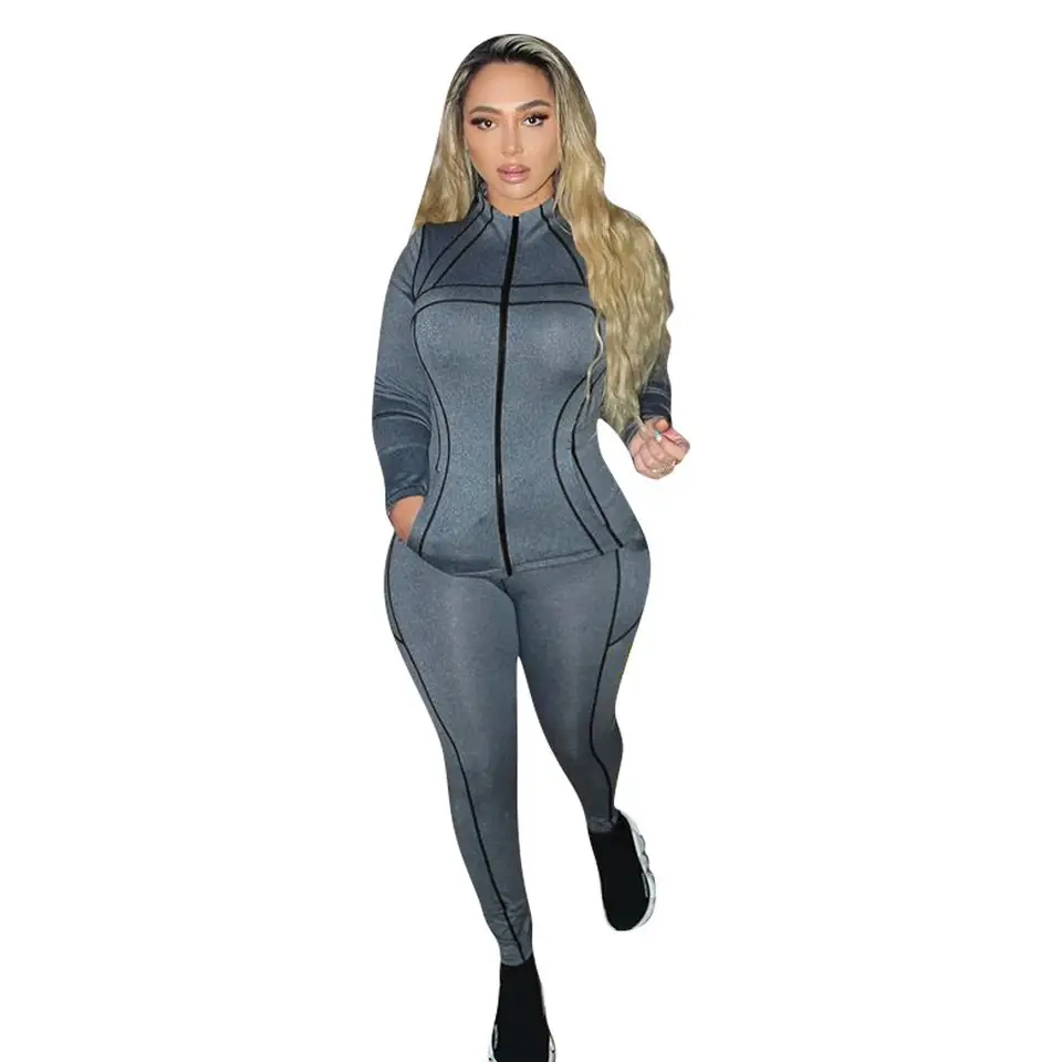 Cotton Women's Sportswear Fashion Slim Fit Cardigan Sweatshirt Jogging Pants Yoga Two Piece Set Lady's Sweatsuit