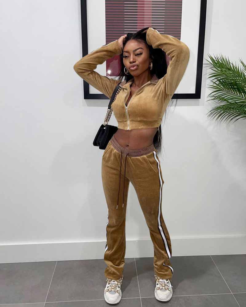 Women's Velvet Tracksuit Fashion Crop Long Sleeve Jacket Pants Set Casual Two Piece Sweat Suit
